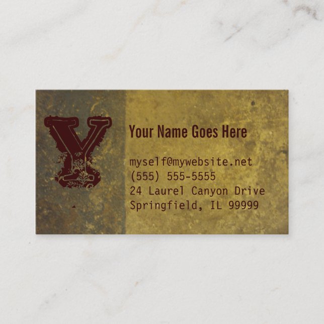 grunge business card, grey, yellow and burgundy business card (Front)