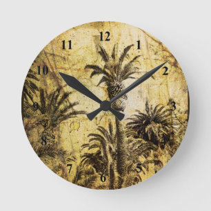 Grunge California Palm Trees Round Wall Clock