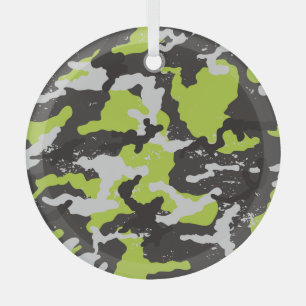 Grunge Camouflage Vintage Background Glass Ornament