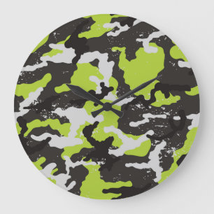 Grunge Camouflage Vintage Background Large Clock