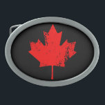 Grunge Canada Flag Maple - Red Distorted Oval Belt Buckle<br><div class="desc">Grunge Canada Flag Maple - Red Distorted. A cool and stylish design for those who love Canada. Features a grunge style red maple leaf. You can easily customize this product: add text, change background etc. This distorted Canadian maple leaf is also available on many other Canada gifts or souvenirs for...</div>