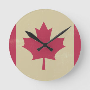grunge canadian flag round clock