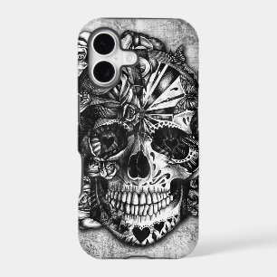 Grunge Candy sugar skull in black and white.