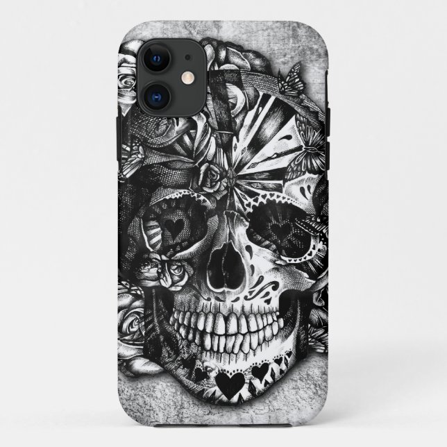 Grunge Candy sugar skull in black and white. Case-Mate iPhone Case (Back)