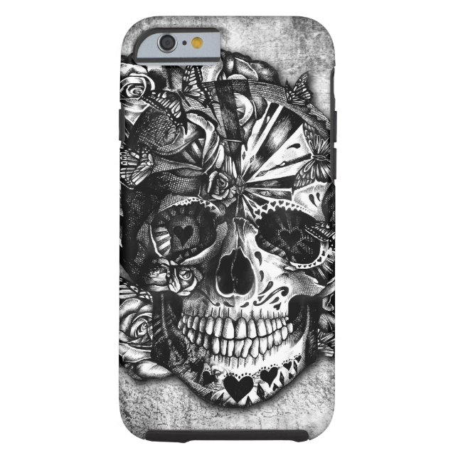 Grunge Candy sugar skull in black and white. Case-Mate iPhone Case (Back)