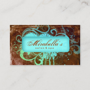 Grunge Carte de visite Flower Salon Spa Brown Bleu