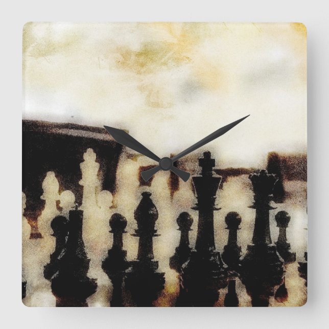 Grunge Chess Pieces Wall Clock (Front)