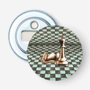 Grunge Chessboard and Chess Pieces Bottle Opener