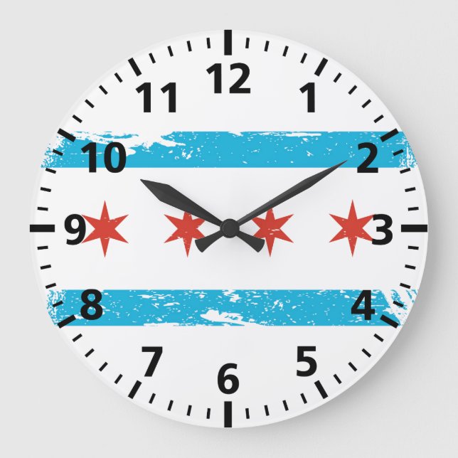 Grunge Chicago Flag Large Clock (Front)