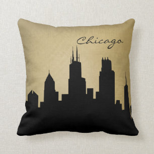 Grunge Chicago Skyline Landmark Throw Pillow