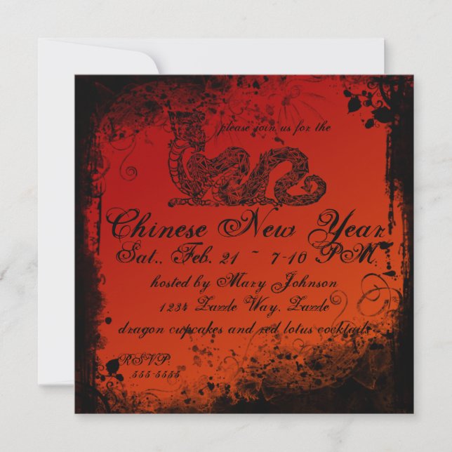 Grunge Chinese New Year Dragon Invitation (Front)