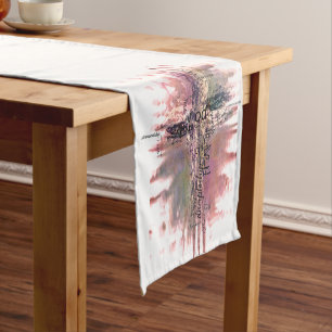 Grunge Christian words cross Short Table Runner