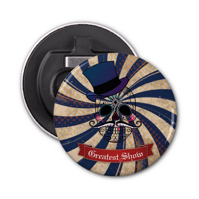 Grunge Circus Sugar Skull Ringmaster Custom Text Bottle Opener (Front)