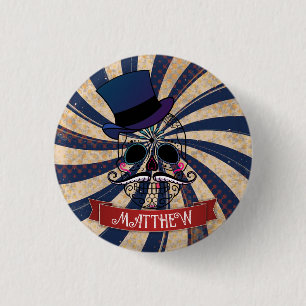 Grunge Circus Sugar Skull Ringmaster Personalised 1 Inch Round Button