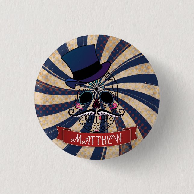 Grunge Circus Sugar Skull Ringmaster Personalised 1 Inch Round Button (Front)