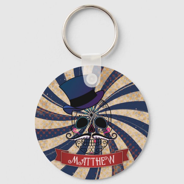 Grunge Circus Sugar Skull Ringmaster Personalised Keychain (Front)