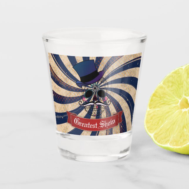 Grunge Circus Sugar Skull Ringmaster Shot Glass (Front)
