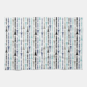 Grunge Clarinets - Blue and Grey Kitchen Towel