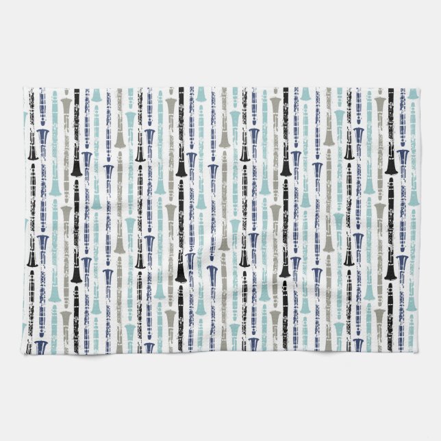 Grunge Clarinets - Blue and Grey Kitchen Towel (Horizontal)