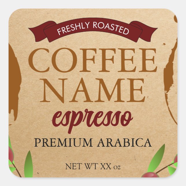 Grunge Coffee Label Custom Sticker (Front)