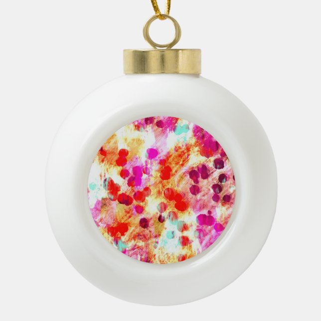 Grunge colour dot texture background ceramic ball christmas ornament (Front)