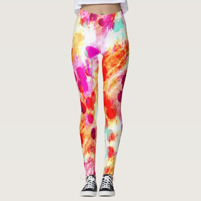 Grunge colour dot texture background leggings (Front)
