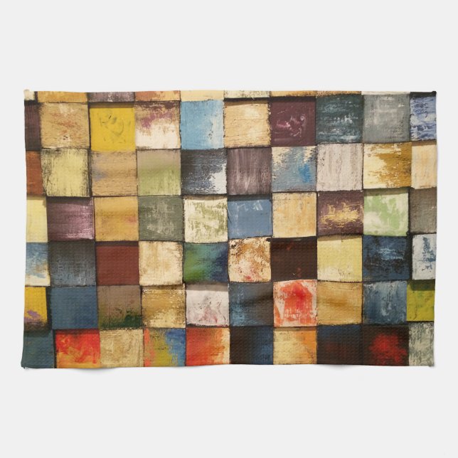Grunge Colourful Painted Squares Design Kitchen Towel (Horizontal)
