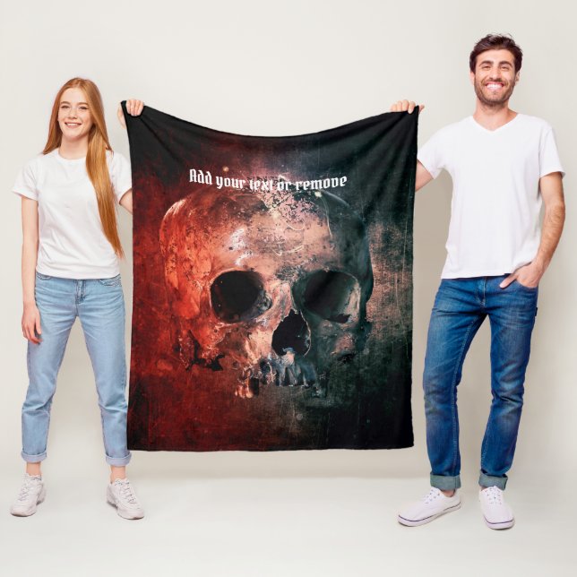 Grunge cool illustration of a jawless human skull, fleece blanket (In Situ)