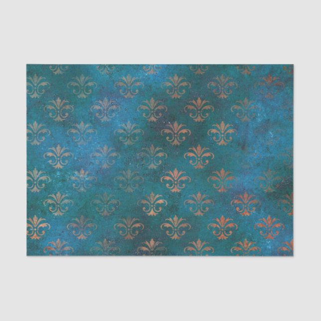 Grunge Copper Patina and Turquoise Tissue Paper (Front)