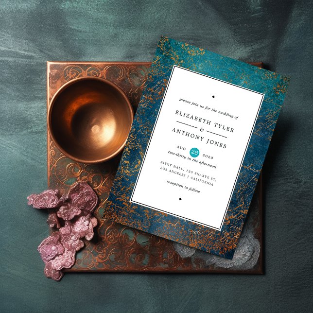 Grunge Copper Patina and Turquoise Wedding Invitation (Creator Uploaded)