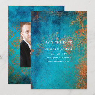 Grunge Copper Patina and Turquoise Wedding Save The Date