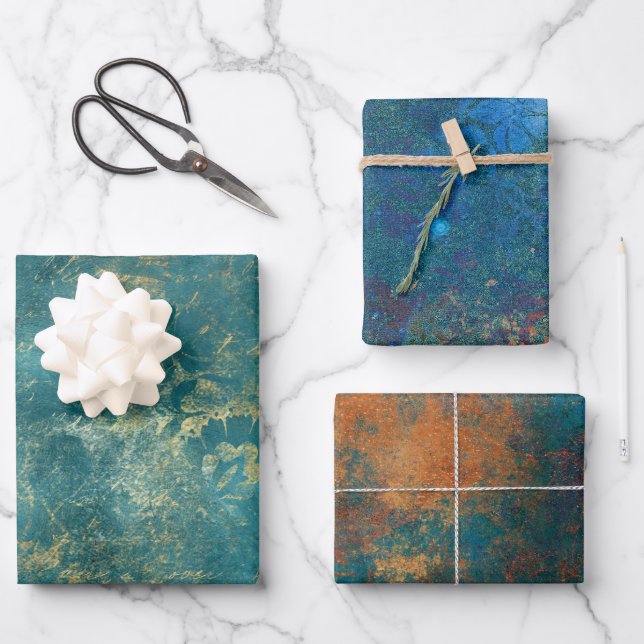 Grunge Copper Patina and Turquoise Wrapping Paper Sheet (Front)