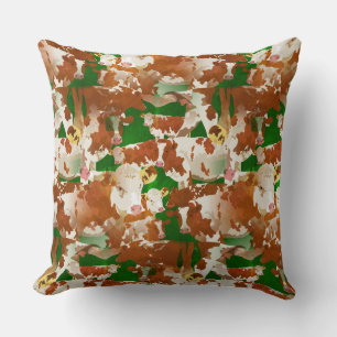 Grunge Cows Grazing Background Throw Pillow