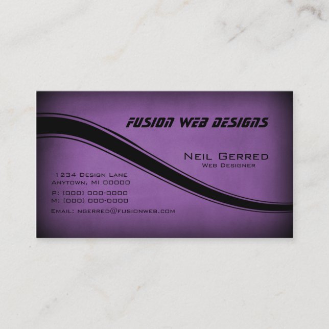 Grunge Curves Business Card, Eggplant Business Card (Front)