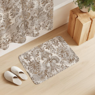 Grunge Damask Beige Rust Brown Ochre Cream Bath Mat