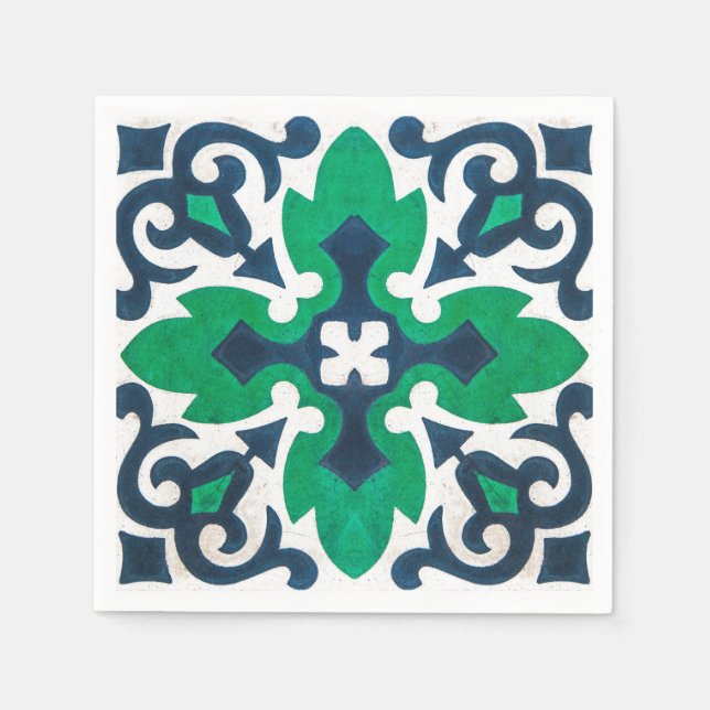 Grunge Damask Blue Green Swirl Napkin (Front)