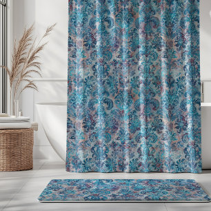 Grunge Damask Denim Blue Burgundy Peach Blush Pink