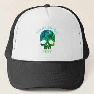 Grunge Damask Floral Skull Aqua Blue Teal Trucker Hat