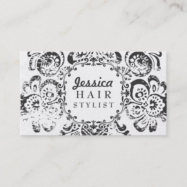 Grunge Damask Hair Stylist Appointment Cards (Front)