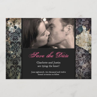 grunge damask; save the date