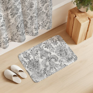 Grunge Damask Stone White Grey Bath Mat