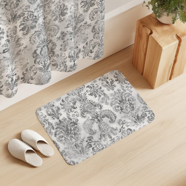 Grunge Damask Stone White Grey Bath Mat (Creator Uploaded)