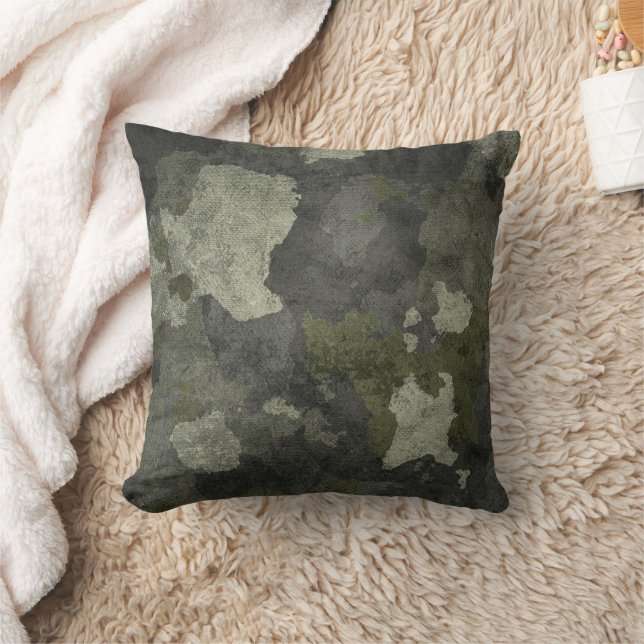 Grunge Dark Camouflage Throw Pillow (Blanket)