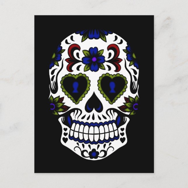 Grunge Day of the Dead Blue & Red Postcard (Front)