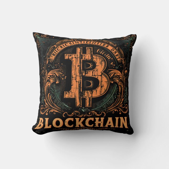 Grunge decorative Bitcoin logo blockchain Design Throw Pillow (Front)