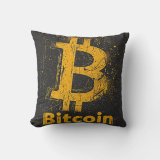 Grunge decorative Bitcoin logo blockchain Design Throw Pillow