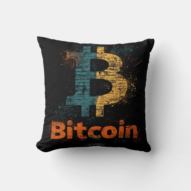 Grunge decorative Bitcoin logo blockchain Design Throw Pillow (Front)