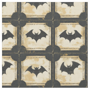 Grunge Denim Halloween Patchwork with Bats (2) Fabric