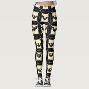 Grunge Denim Halloween Patchwork with Bats Leggings