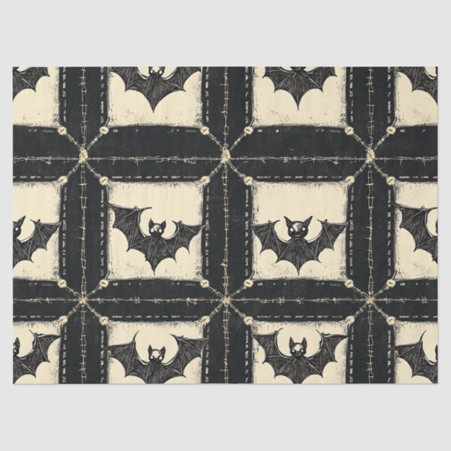 Grunge Denim Halloween Patchwork with Bats Tissue Paper (Front)